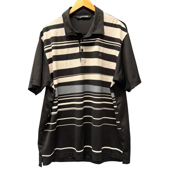 Travis Mathew Polo Shirt Mens XXL Black Gray Cream Stripe Short Sleeve Golf - Picture 1 of 8